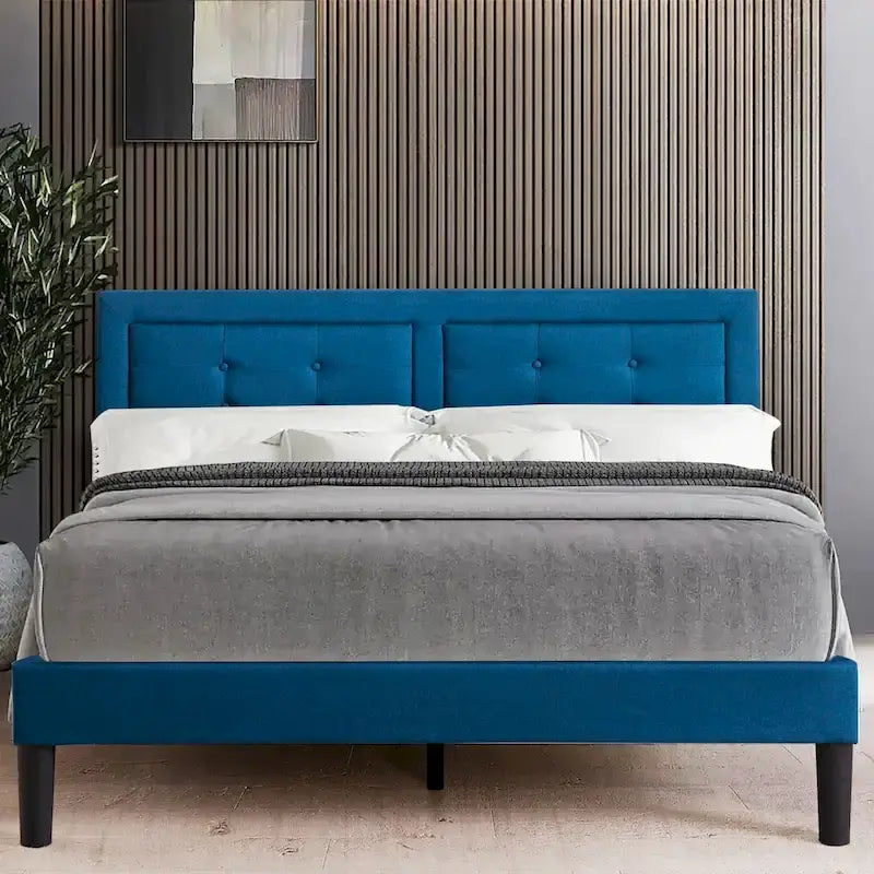 Modern Upholstered Platform Bed Frames with Adjustable Headboard,Blue Beds