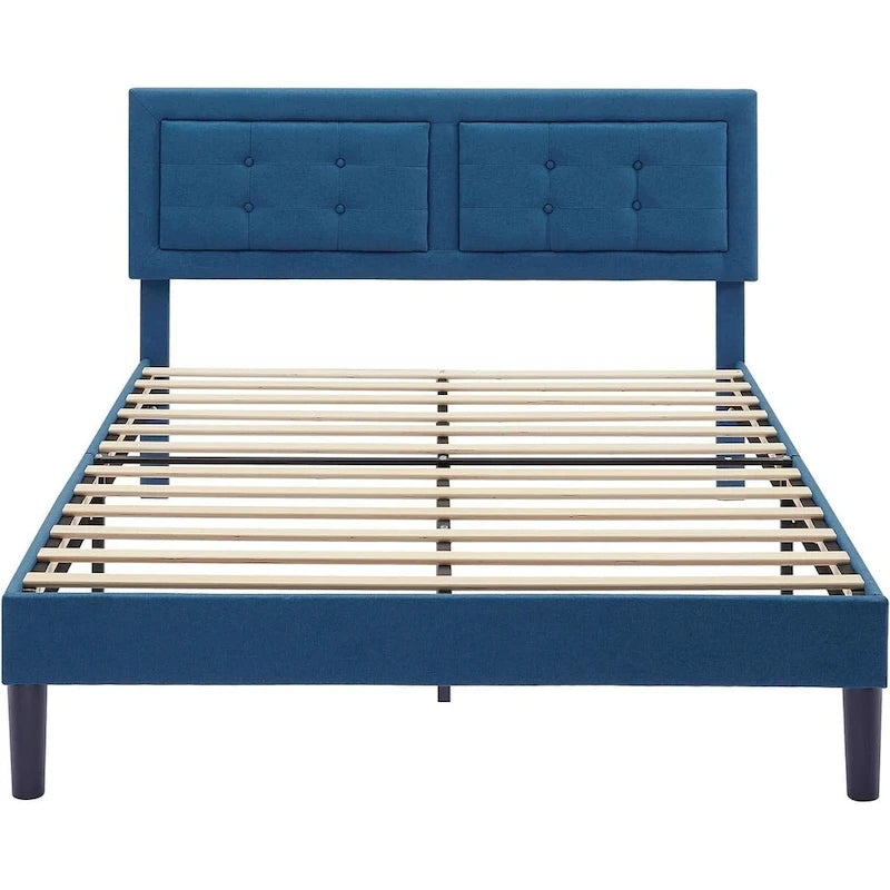 Modern Upholstered Platform Bed Frames with Adjustable Headboard,Blue Beds