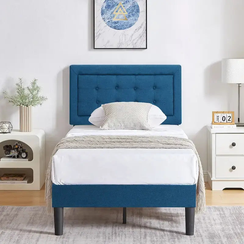 Modern Upholstered Platform Bed Frames with Adjustable Headboard,Blue Beds