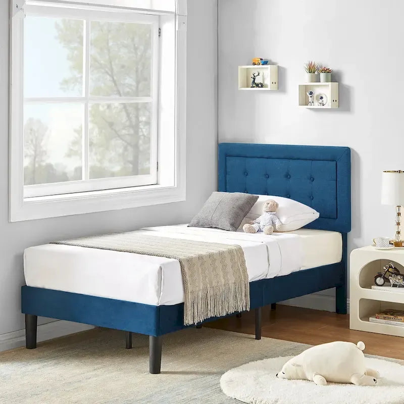Modern Upholstered Platform Bed Frames with Adjustable Headboard,Blue Beds