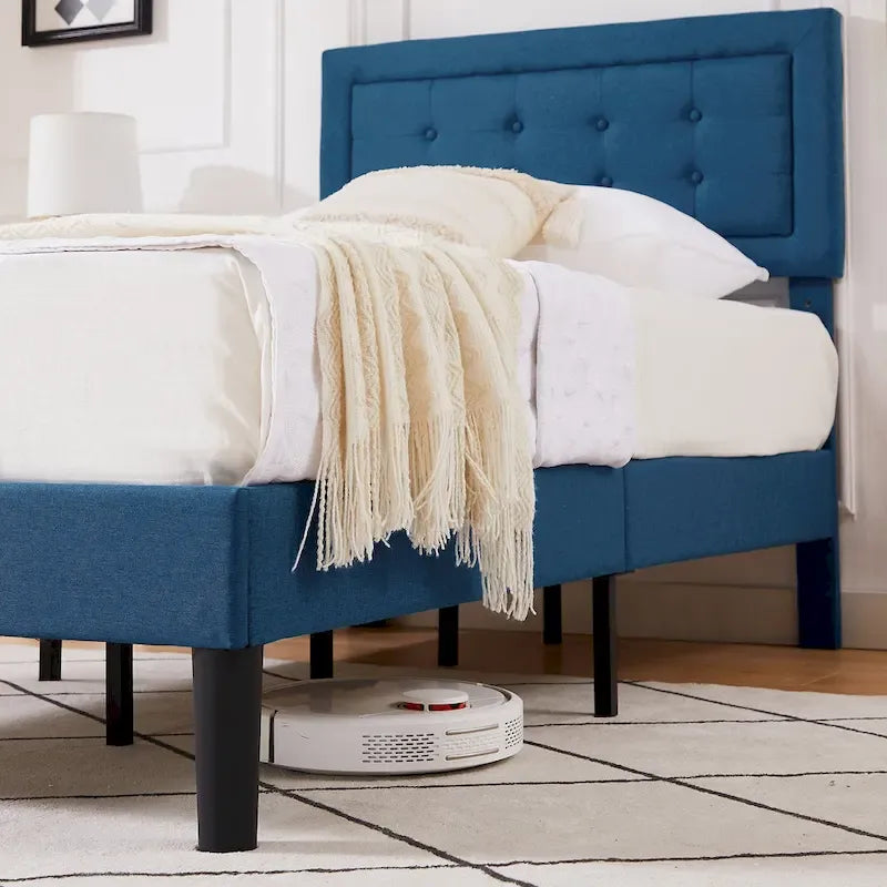 Modern Upholstered Platform Bed Frames with Adjustable Headboard,Blue Beds