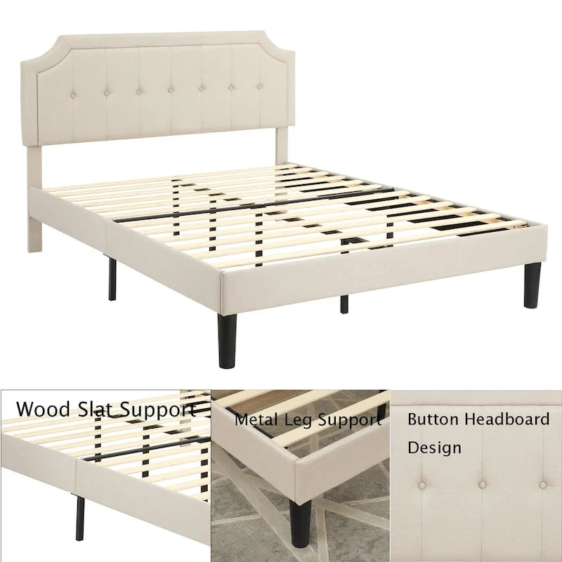 VECELO Upholstered Platform Bed frames with Adjustable Headboard