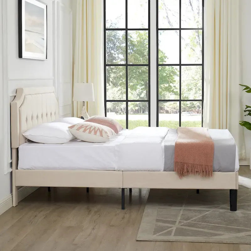 VECELO Upholstered Platform Bed frames with Adjustable Headboard