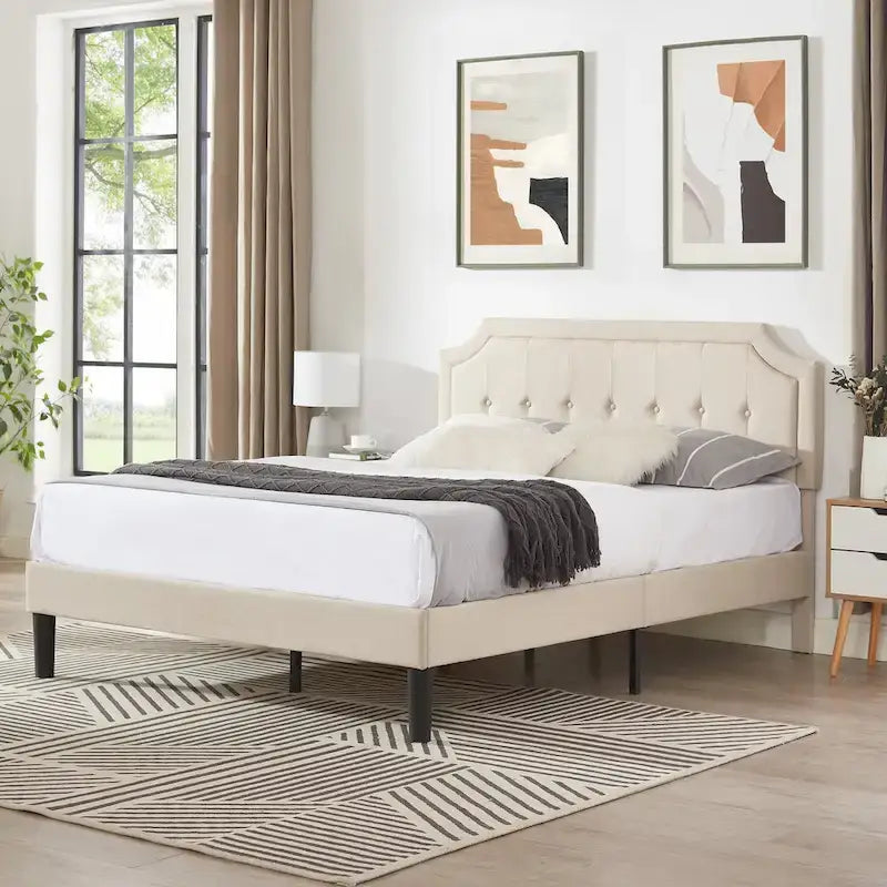 VECELO Upholstered Platform Bed frames with Adjustable Headboard