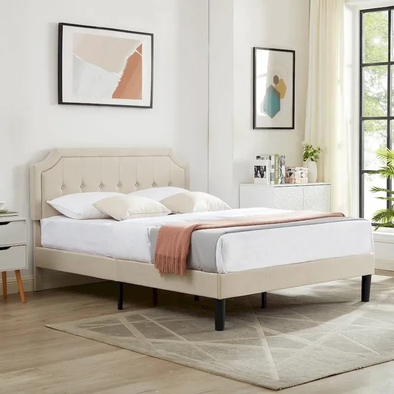 VECELO Upholstered Platform Bed frames with Adjustable Headboard