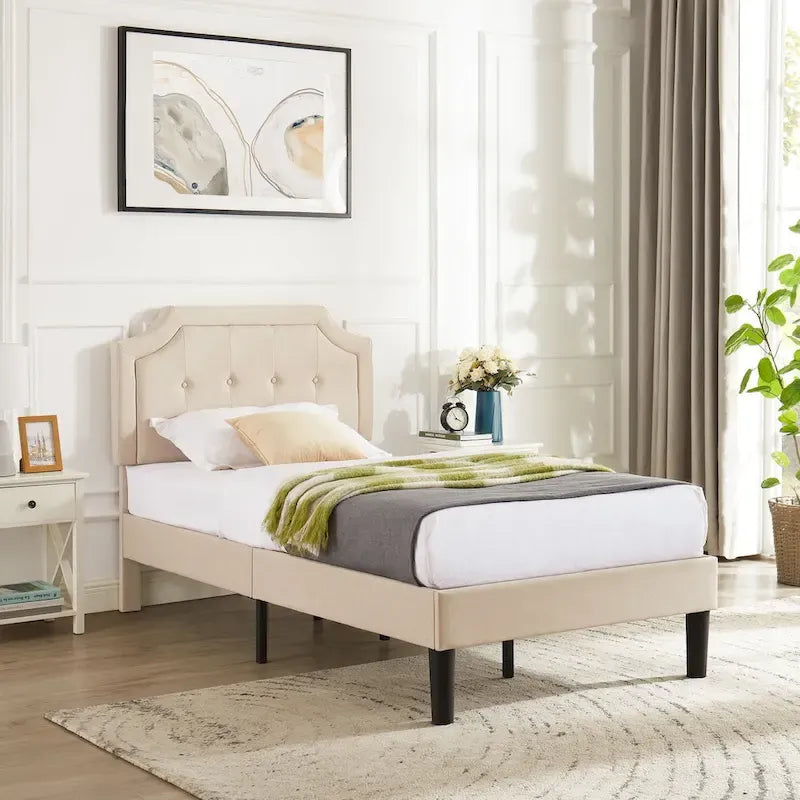 VECELO Upholstered Platform Bed frames with Adjustable Headboard