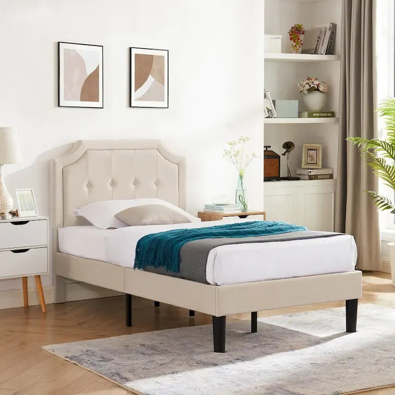 VECELO Upholstered Platform Bed frames with Adjustable Headboard