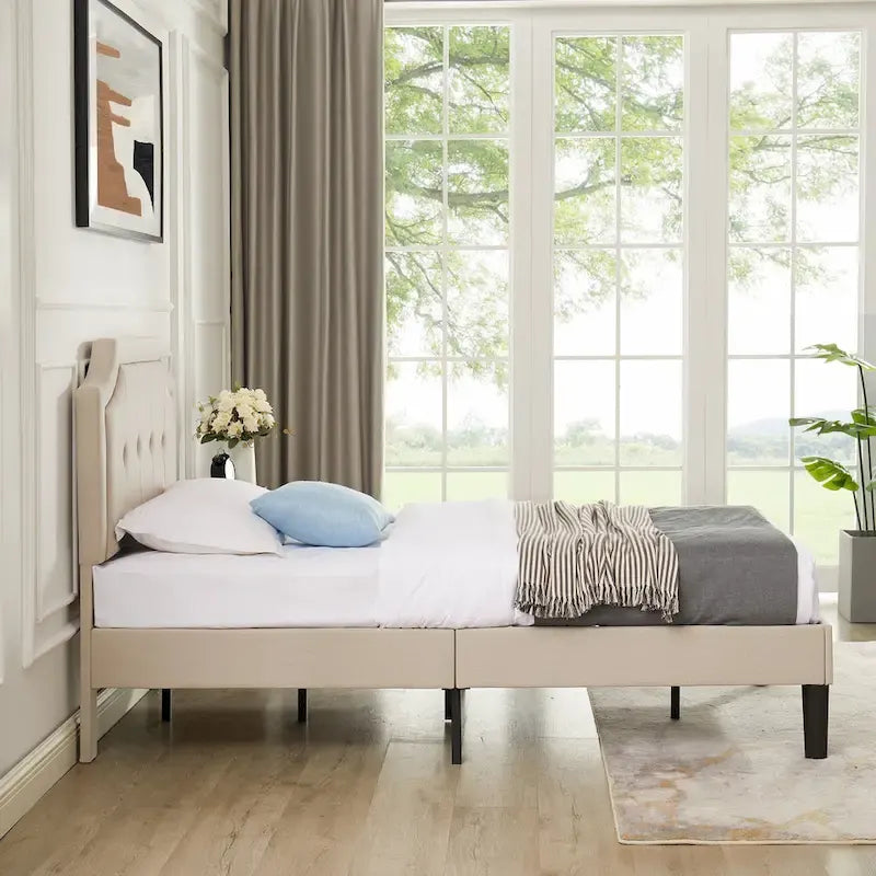VECELO Upholstered Platform Bed frames with Adjustable Headboard