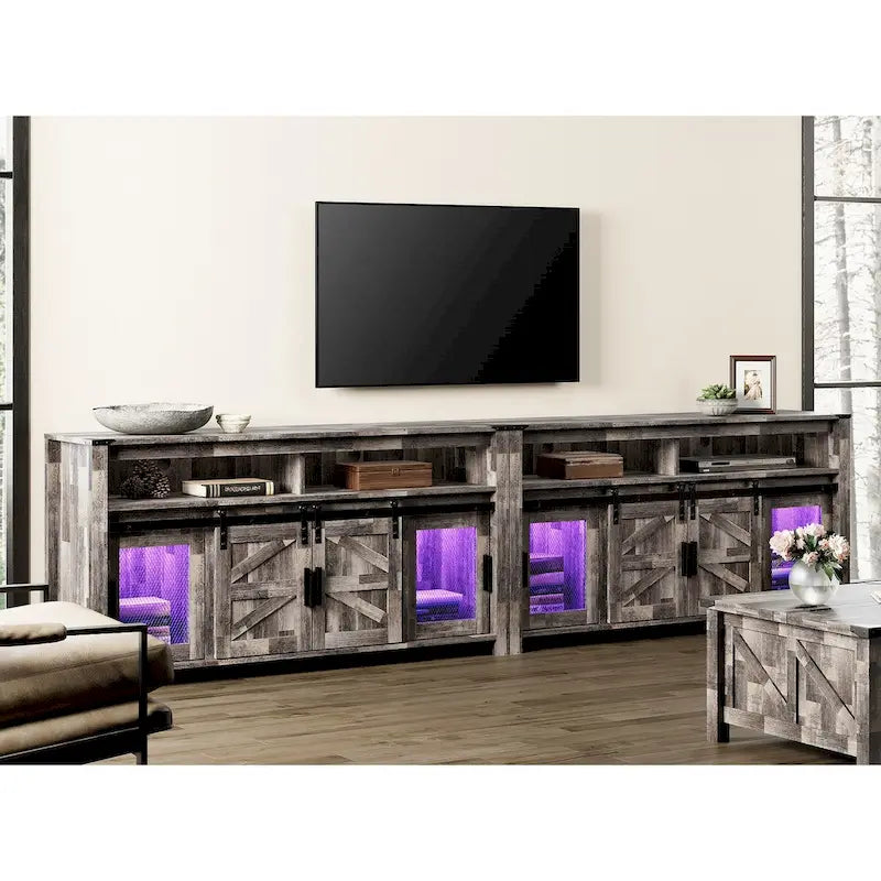 Highboy TV Console with LED Lights, Farmhouse & Industrial, 59 Inch