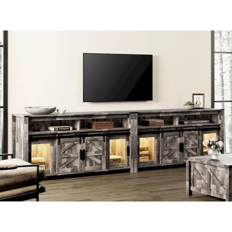 Highboy TV Console with LED Lights, Farmhouse & Industrial, 59 Inch