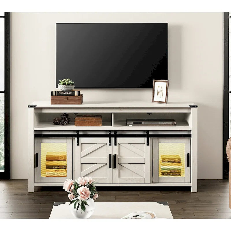 Highboy TV Console with LED Lights, Farmhouse & Industrial, 59 Inch