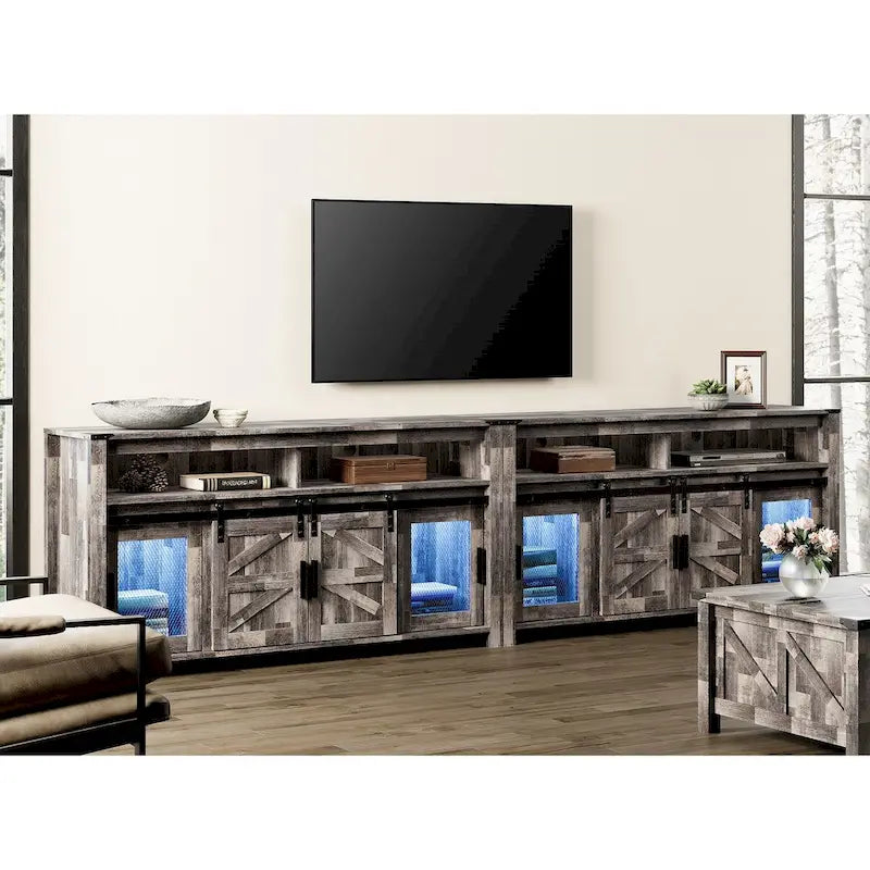 Highboy TV Console with LED Lights, Farmhouse & Industrial, 59 Inch