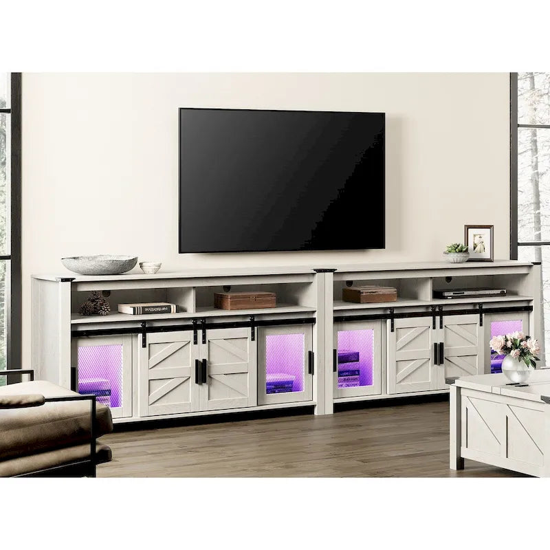 Highboy TV Console with LED Lights, Farmhouse & Industrial, 59 Inch