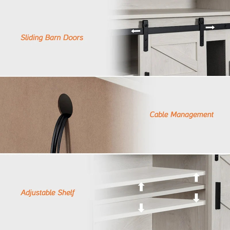 Highboy TV Console with LED Lights, Farmhouse & Industrial, 59 Inch