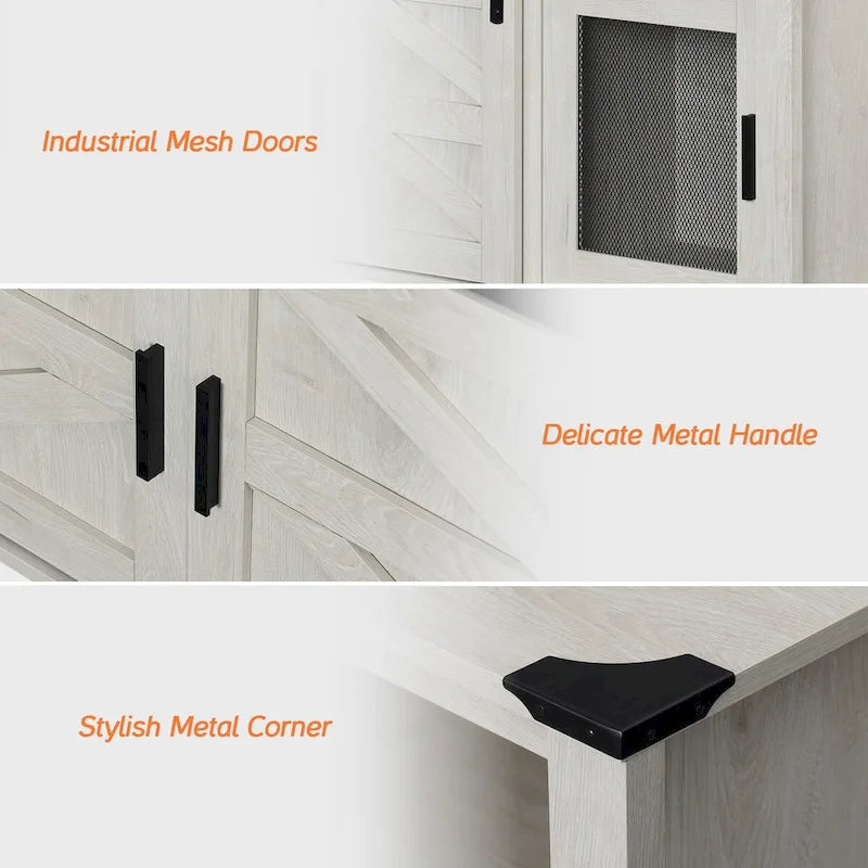 Highboy TV Console with LED Lights, Farmhouse & Industrial, 59 Inch