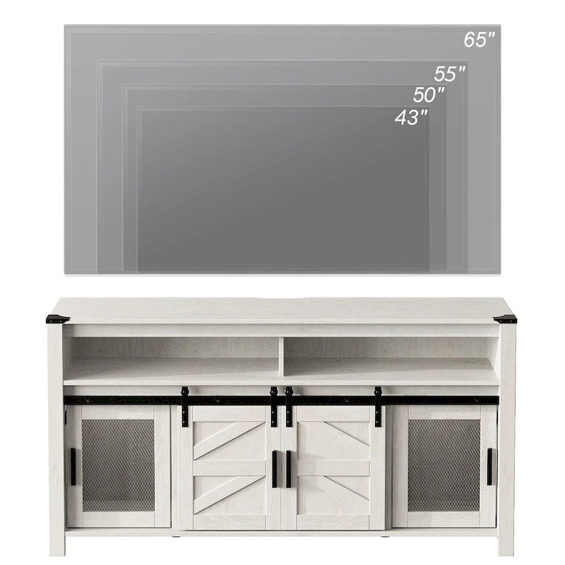 Highboy TV Console with LED Lights, Farmhouse & Industrial, 59 Inch