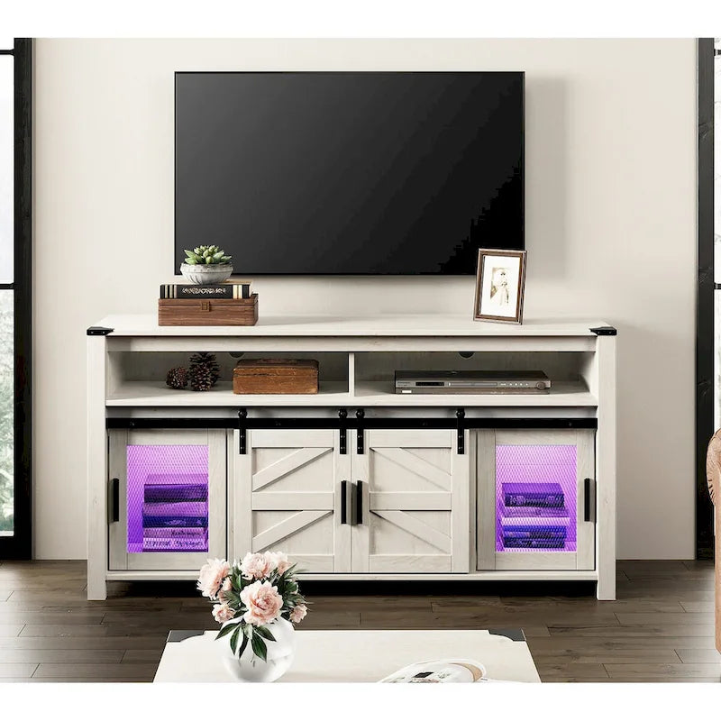 Highboy TV Console with LED Lights, Farmhouse & Industrial, 59 Inch