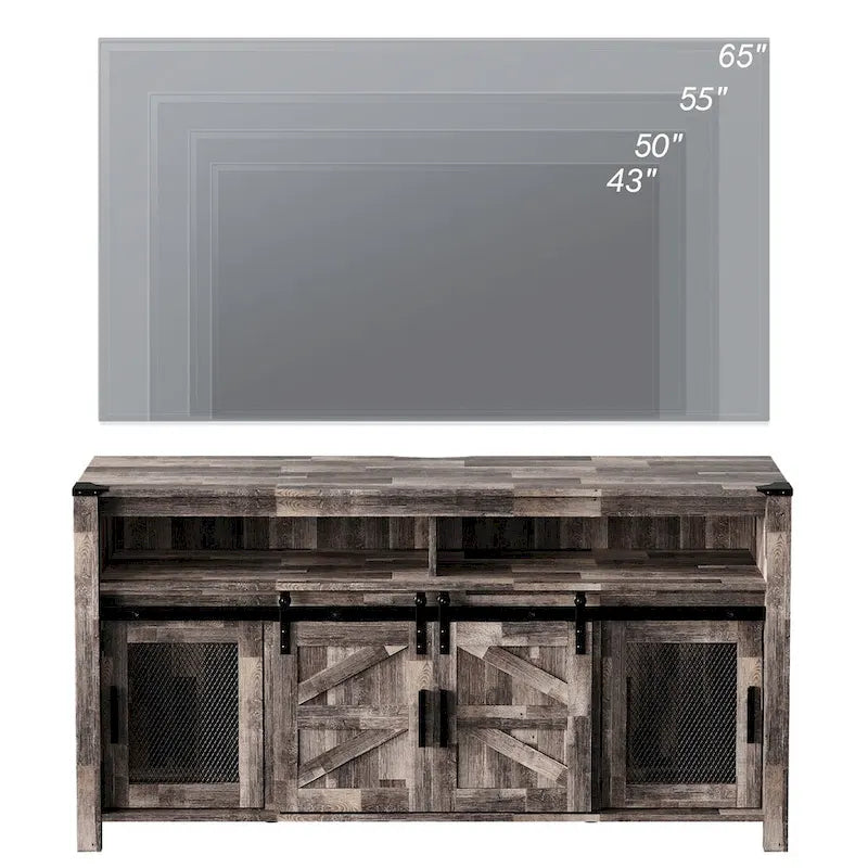 Highboy TV Console with LED Lights, Farmhouse & Industrial, 59 Inch