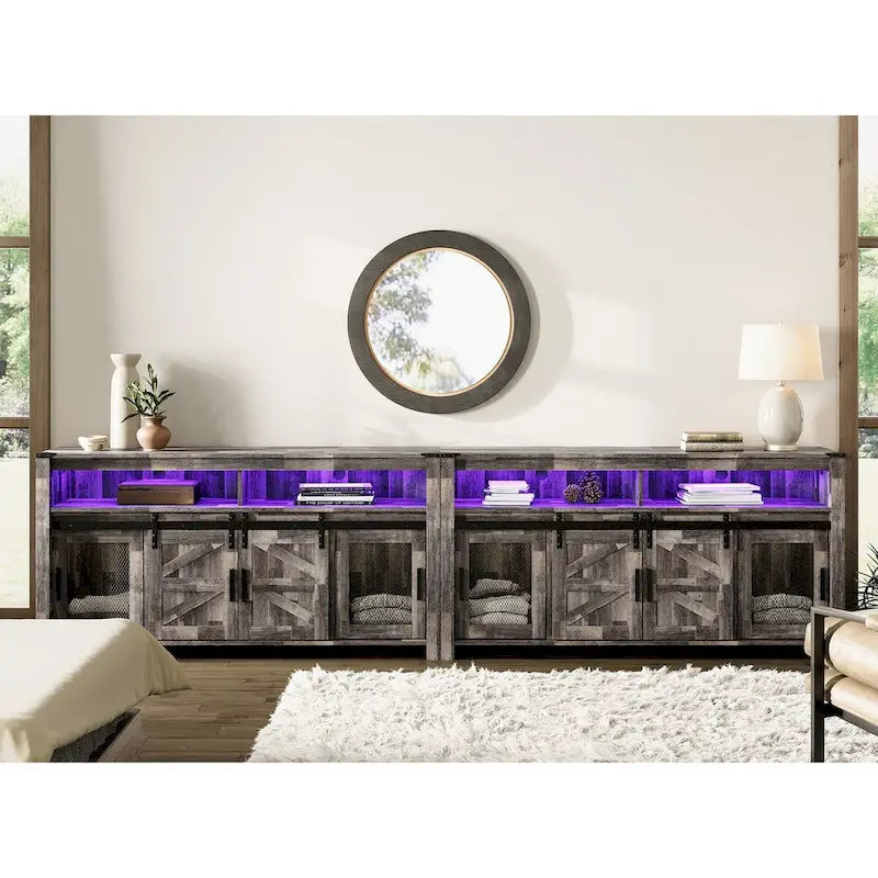 Highboy TV Console with LED Lights, Farmhouse & Industrial, 59 Inch