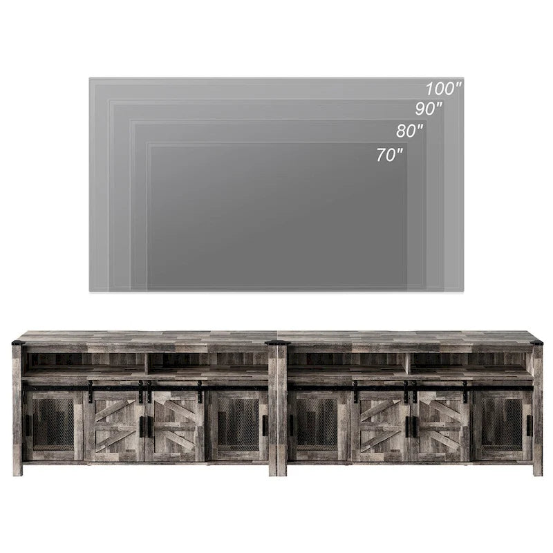 Highboy TV Console with LED Lights, Farmhouse & Industrial, 59 Inch