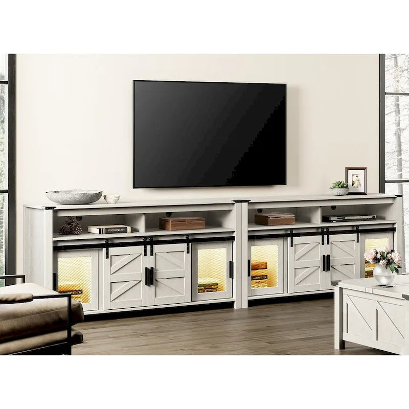 Highboy TV Console with LED Lights, Farmhouse & Industrial, 59 Inch