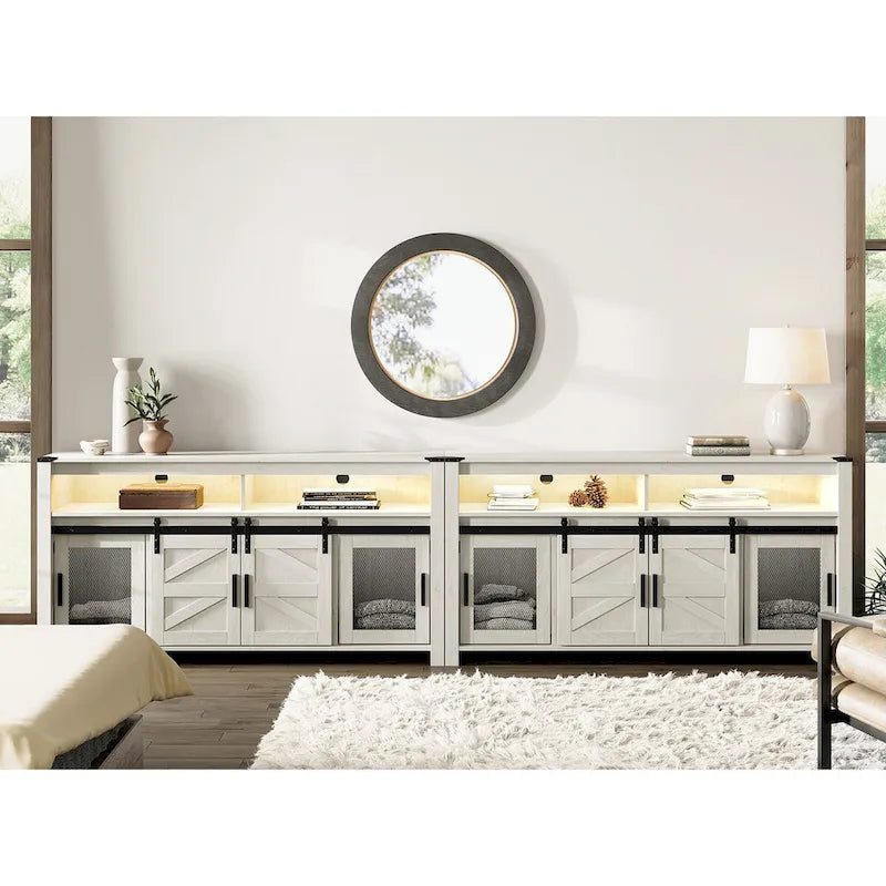 Highboy TV Console with LED Lights, Farmhouse & Industrial, 59 Inch