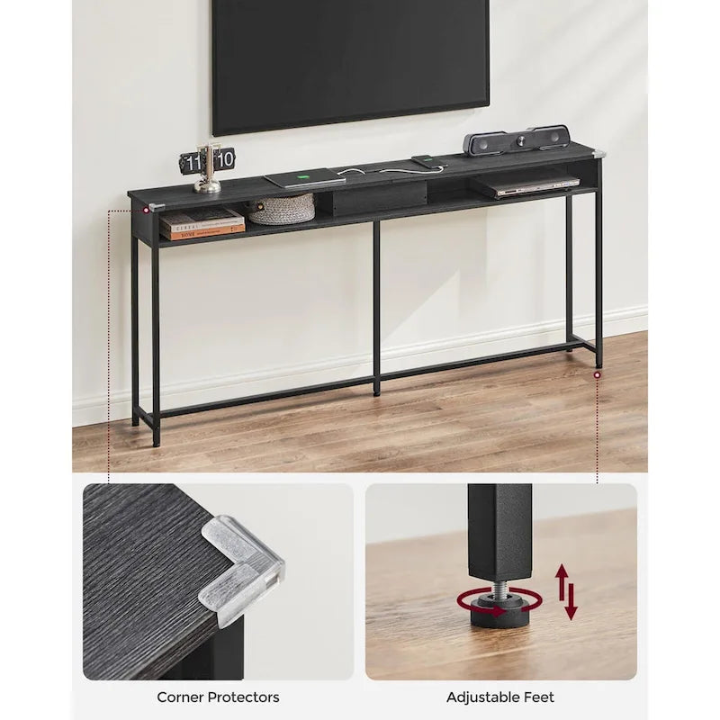 Charging Console Table with Outlets and USB Narrow Entryway Table for Hallway or Living Room