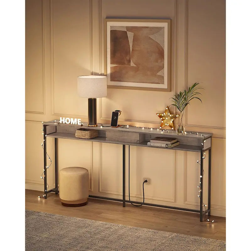 Charging Console Table with Outlets and USB Narrow Entryway Table for Hallway or Living Room