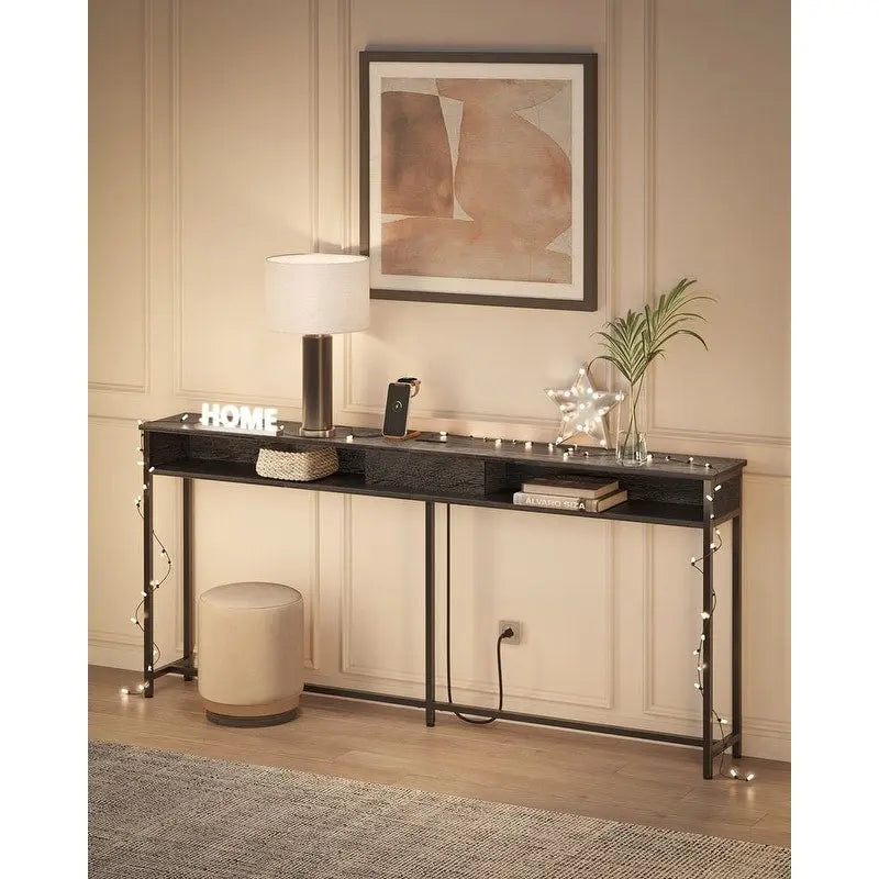 Charging Console Table with Outlets and USB Narrow Entryway Table for Hallway or Living Room