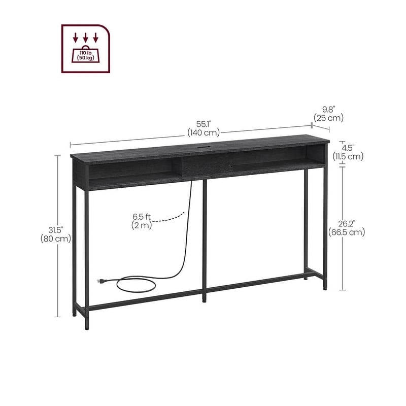 Charging Console Table with Outlets and USB Narrow Entryway Table for Hallway or Living Room