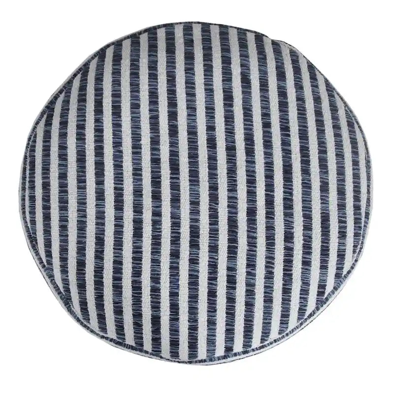 18 Blue and White Striped Round Pouf Ottoman