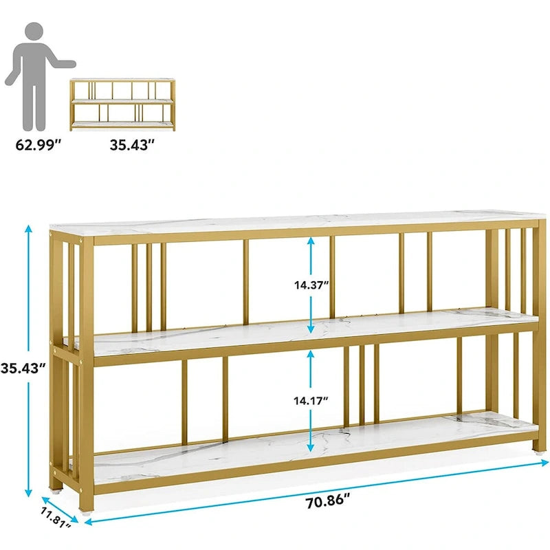 70.9 Console Table, 3 Tiers Sofa Table with Shelves,Brown
