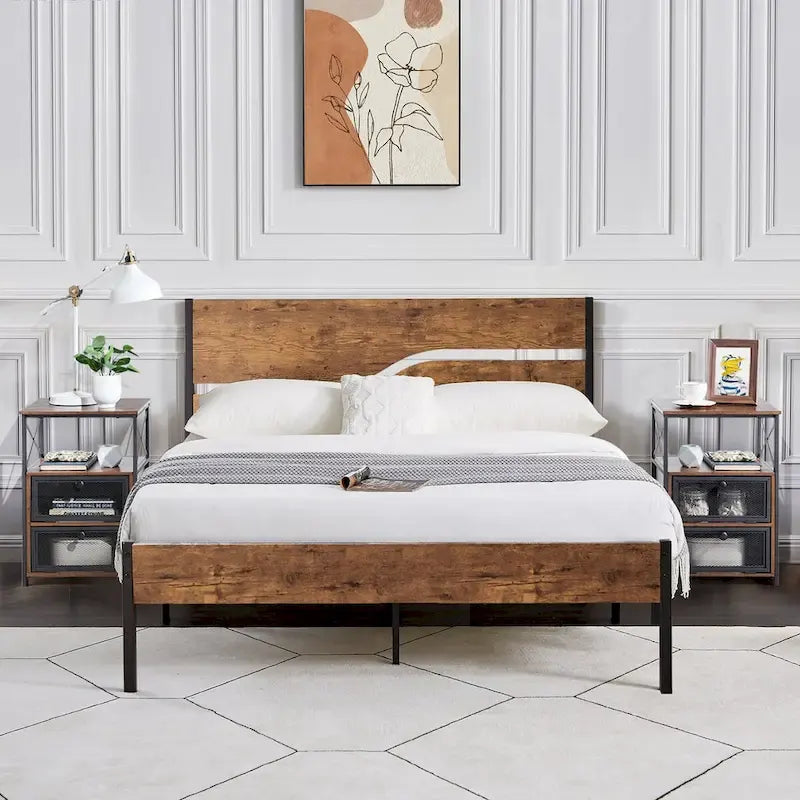 Taomika Bedroom Set of 3,Platform Bed Frame and Modern Nightstands Set of 2