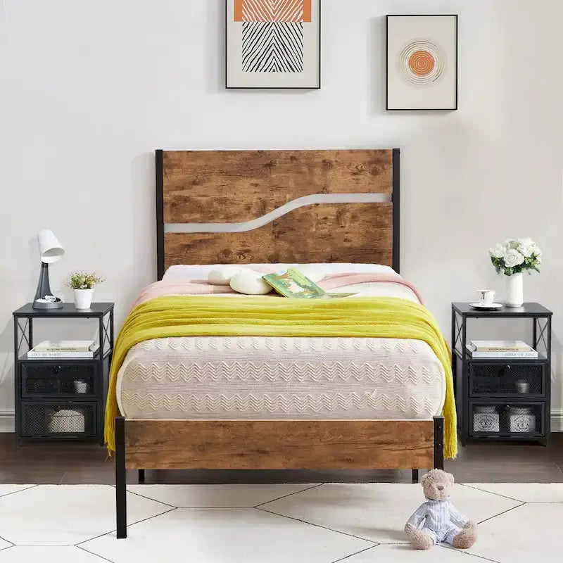 Taomika Bedroom Set of 3,Platform Bed Frame and Modern Nightstands Set of 2