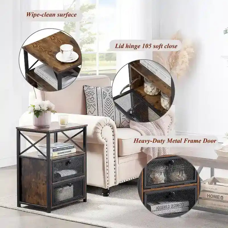 Taomika Bedroom Set of 3,Platform Bed Frame and Modern Nightstands Set of 2