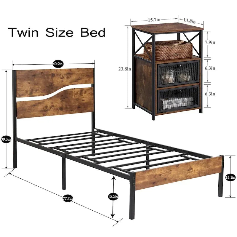 Taomika Bedroom Set of 3,Platform Bed Frame and Modern Nightstands Set of 2