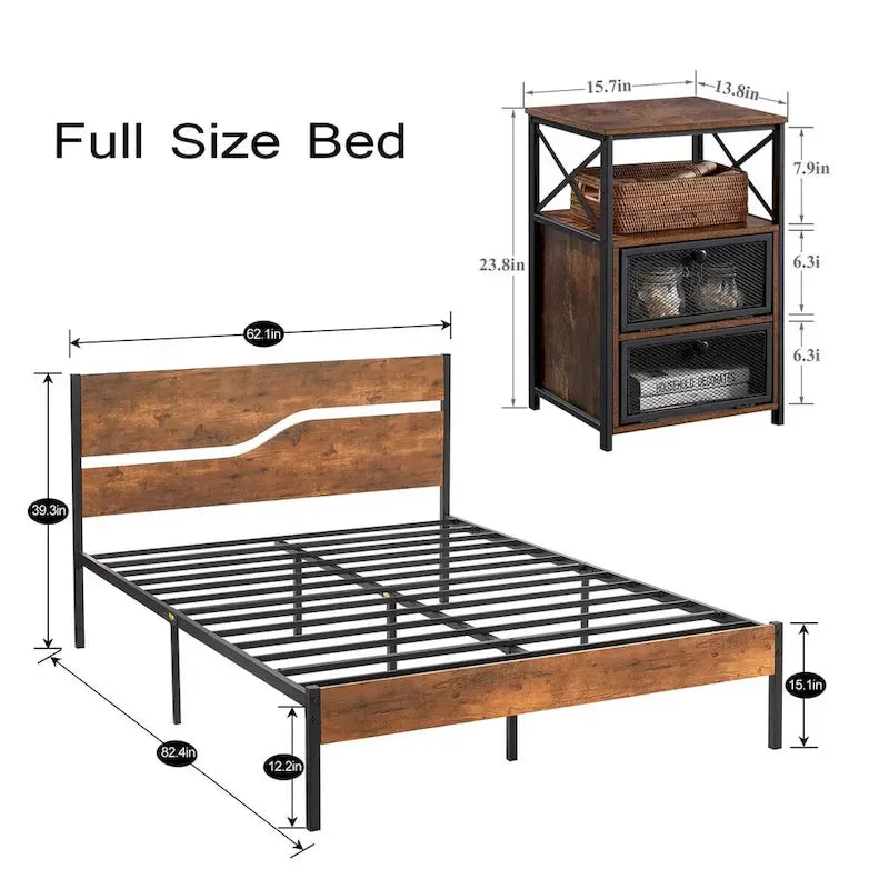 Taomika Bedroom Set of 3,Platform Bed Frame and Modern Nightstands Set of 2