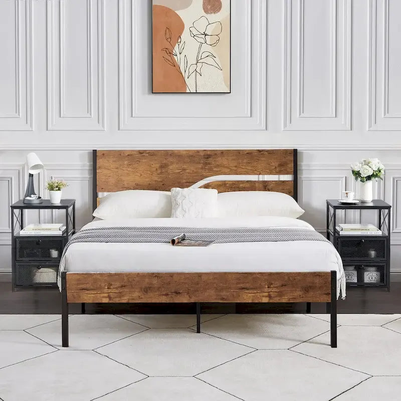 Taomika Bedroom Set of 3,Platform Bed Frame and Modern Nightstands Set of 2