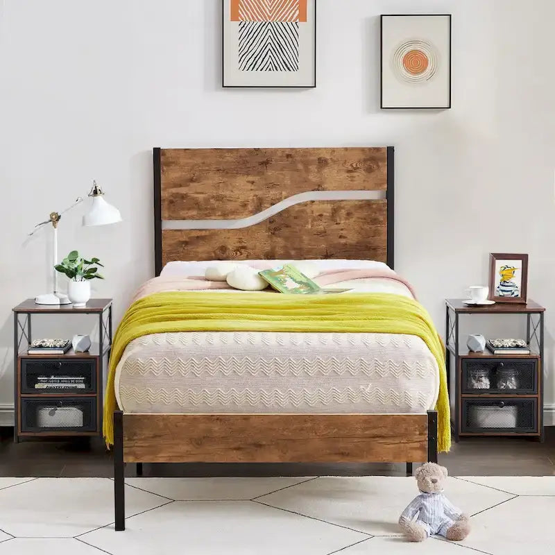 Taomika Bedroom Set of 3,Platform Bed Frame and Modern Nightstands Set of 2