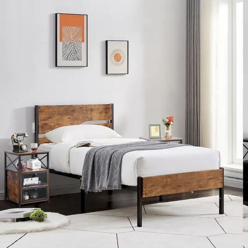 Taomika Bedroom Set of 3,Platform Bed Frame and Modern Nightstands Set of 2
