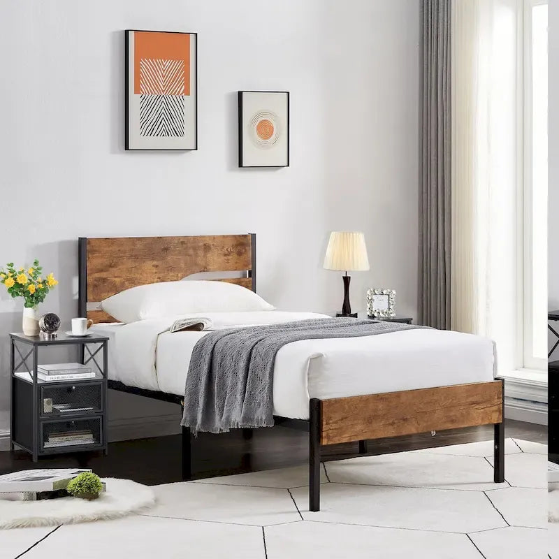 Taomika Bedroom Set of 3,Platform Bed Frame and Modern Nightstands Set of 2