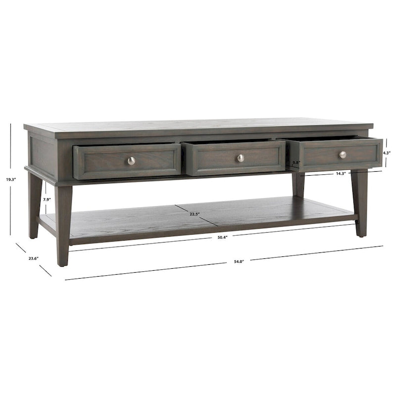 SAFAVIEH Tressie Sepia Traditional Rectangle Coffee Table - 54 x 23.6 x 19.3 - 54Wx24Dx19H