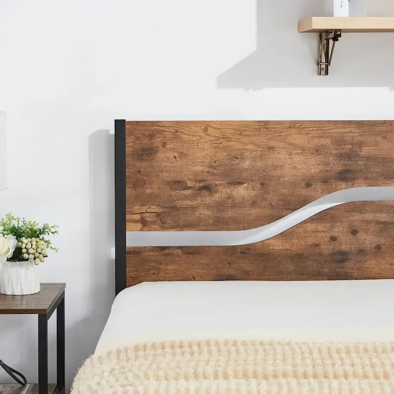 Javlergo Metal Platform Bed Frame with Wooden Headboard and Footboard, Industrial Metal Bedframe No Box Spring Needed