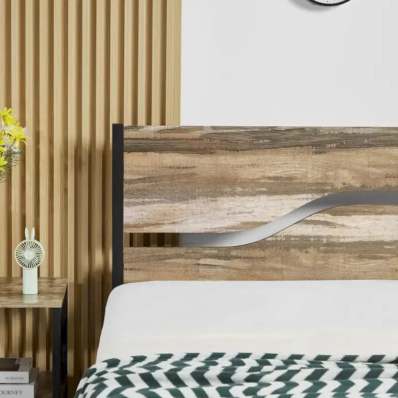 Javlergo Metal Platform Bed Frame with Wooden Headboard and Footboard, Industrial Metal Bedframe No Box Spring Needed