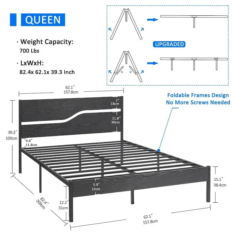 Javlergo Metal Platform Bed Frame with Wooden Headboard and Footboard, Industrial Metal Bedframe No Box Spring Needed