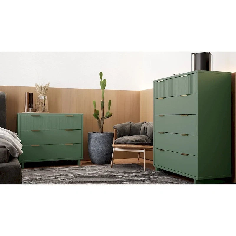 Manhattan Comfort 2-Piece Granville Modern Solid Wood Tall Chest and Standard Dresser Set