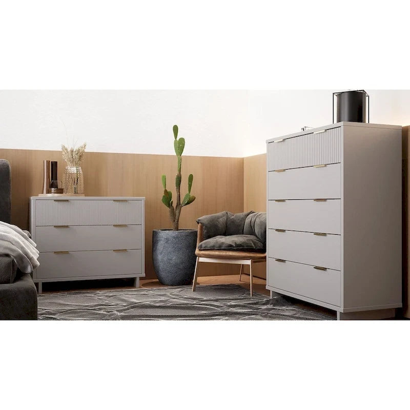 Manhattan Comfort 2-Piece Granville Modern Solid Wood Tall Chest and Standard Dresser Set