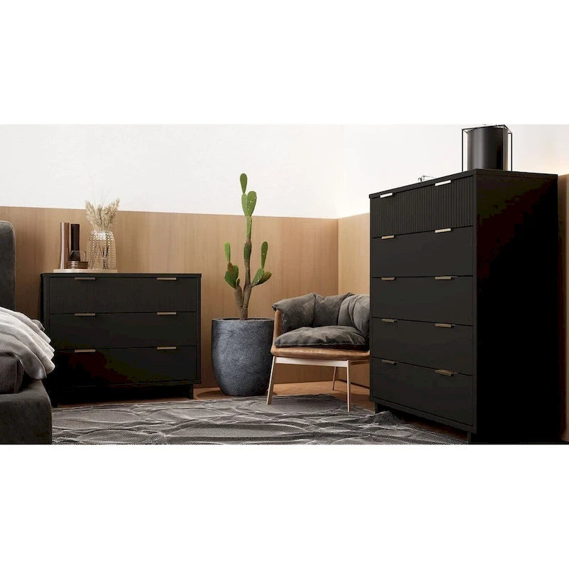 Manhattan Comfort 2-Piece Granville Modern Solid Wood Tall Chest and Standard Dresser Set