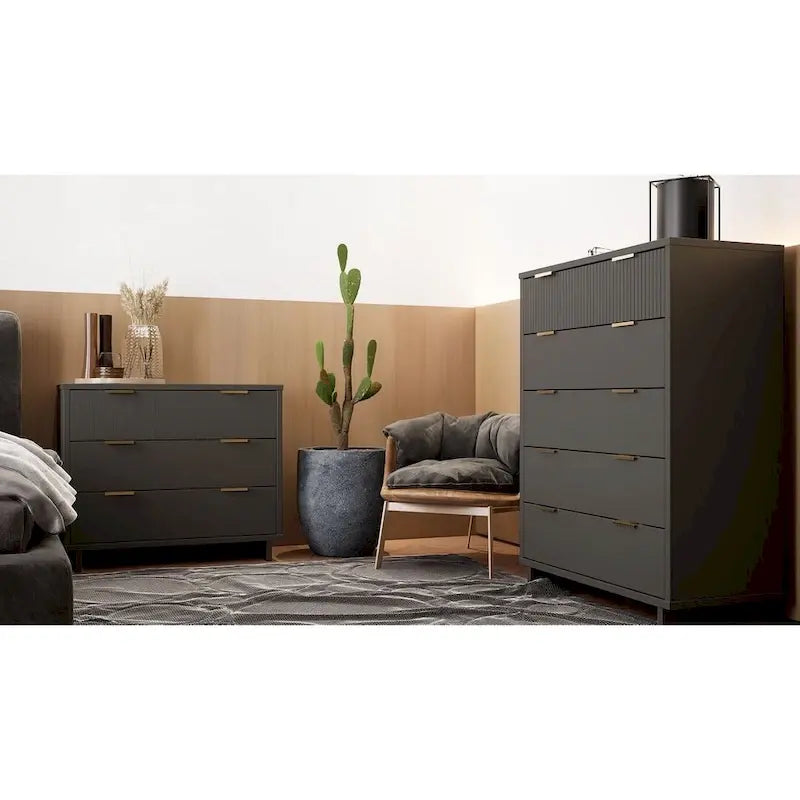 Manhattan Comfort 2-Piece Granville Modern Solid Wood Tall Chest and Standard Dresser Set
