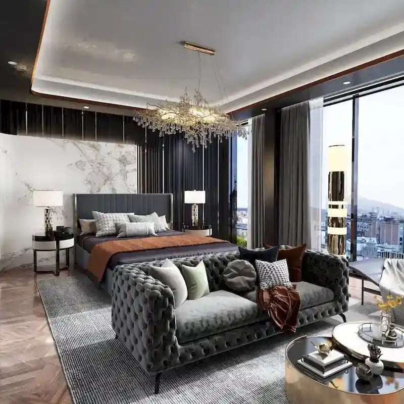 LED Platform Bed with Storage Drawer - Contemporary Bedroom Furniture